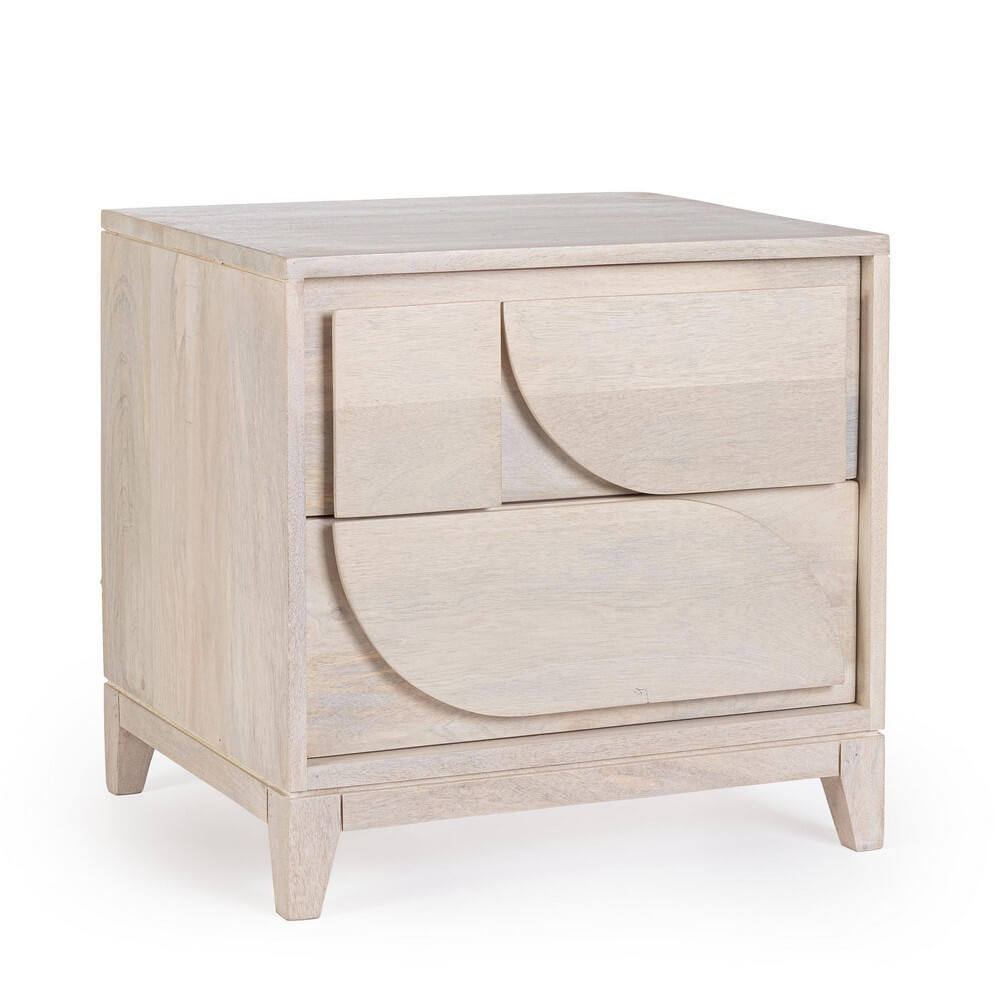 Comodino 2 Cassetti in Legno di Mango Decapato Bianco - BRIELLE