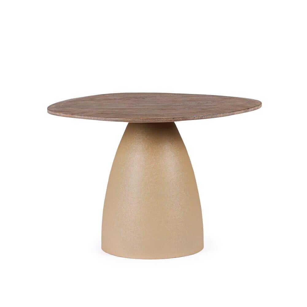 Tavolo FRANKLIN naturale frontale con base conica beige su fondo bianco #colore_Marrone