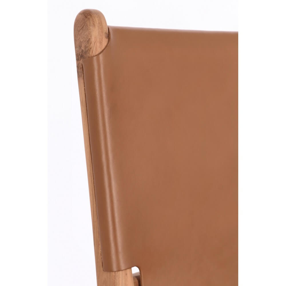 Set di 2 Sedie in Legno Teak e Vera Pelle Colore Cognac - PENELOPE