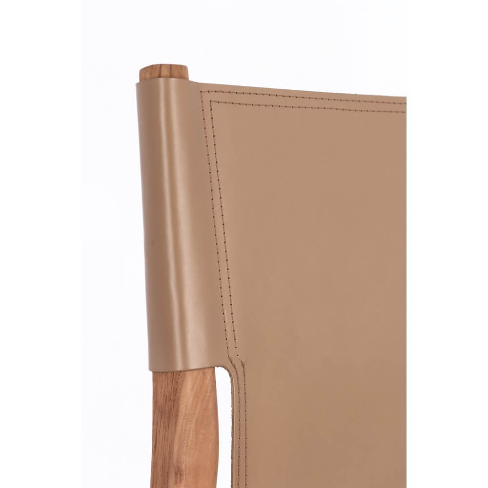 Set di 2 Sedie in Legno Teak e Vera Pelle Tortora - PENELOPE