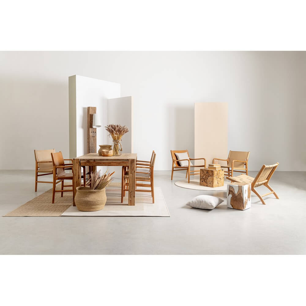 Poltrona Lounge in Legno di Teak e Pelle con Braccioli - PENELOPE