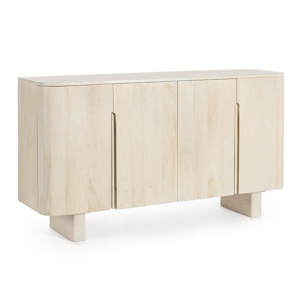 Credenza 4 Ante in Legno di Mango Naturale Sbiancato - ELIJAH