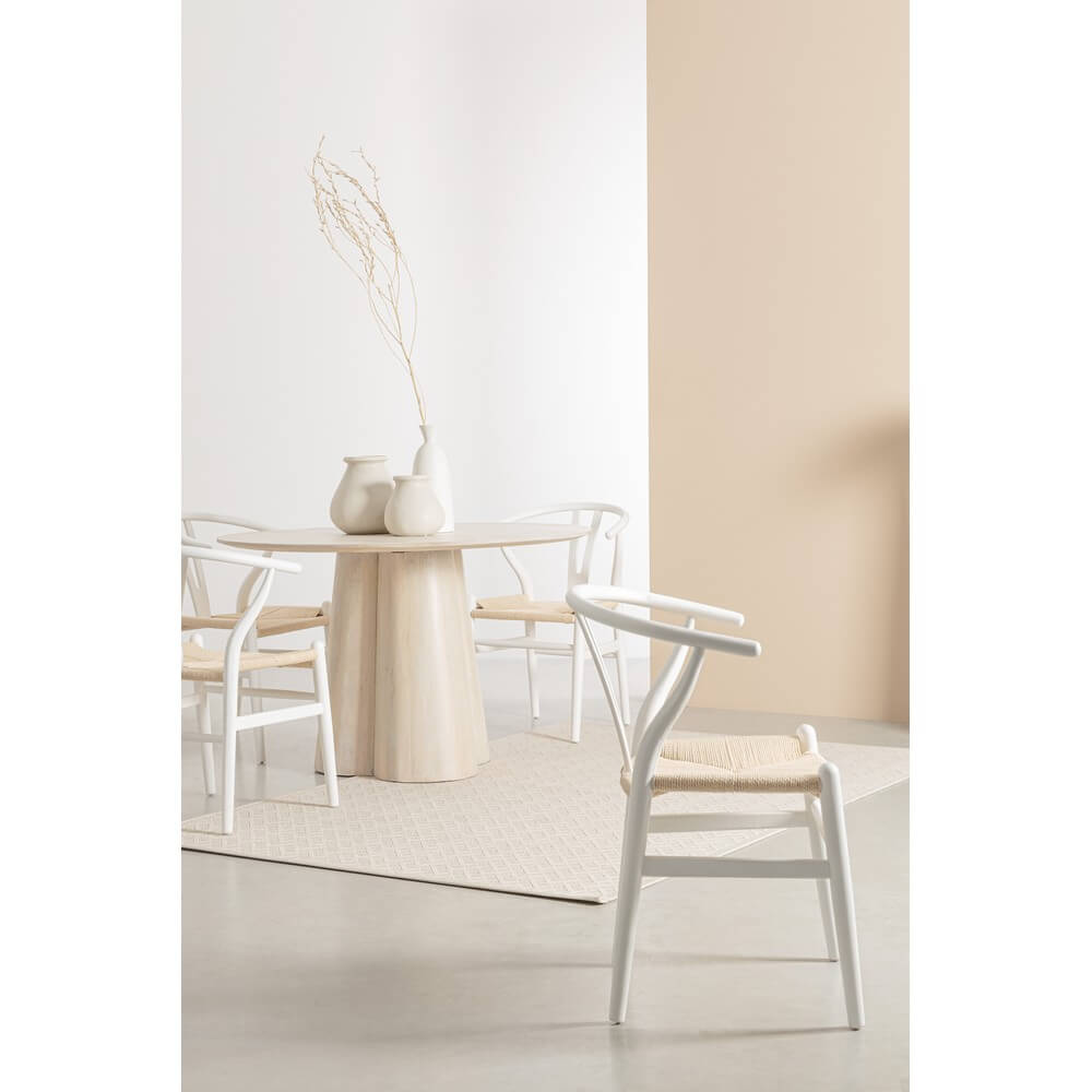 Tavolo da pranzo rotondo in legno di mango bianco diametro 120 cm - ELIJAH