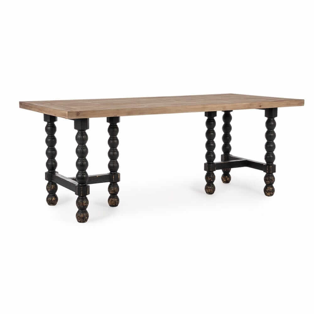 Tavolo da Pranzo in Legno di Abete con Gambe Tornite Nere - MODERN RUSTIC