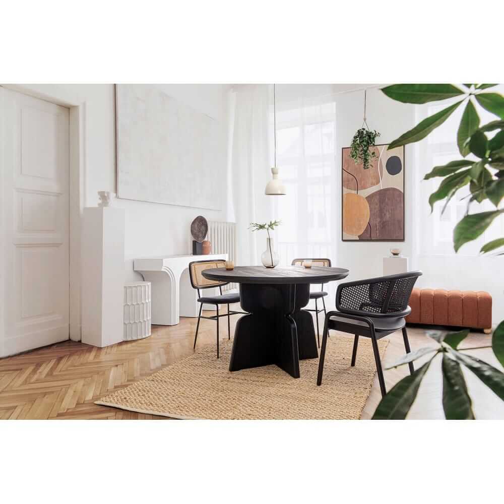 Tavolo da Pranzo Rotondo in Legno MDF Nero Diametro 120 cm - KINGDOM