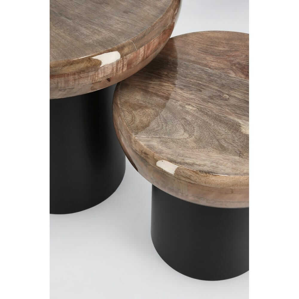 Set di 2 Tavolini Rotondi in Legno di Mango e Base in Acciaio - HYBRID