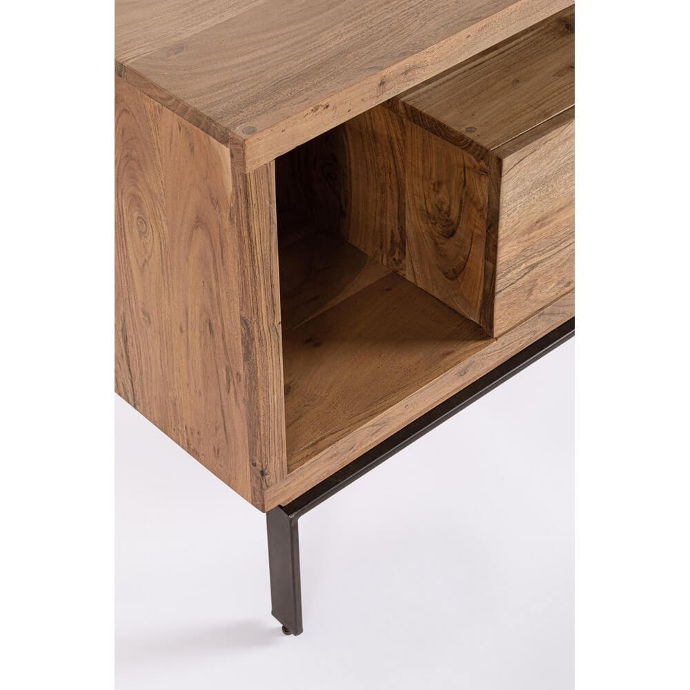 Mobile Porta TV in Legno di Acacia con 2 Cassetti e Gambe in Acciaio - MANGAL