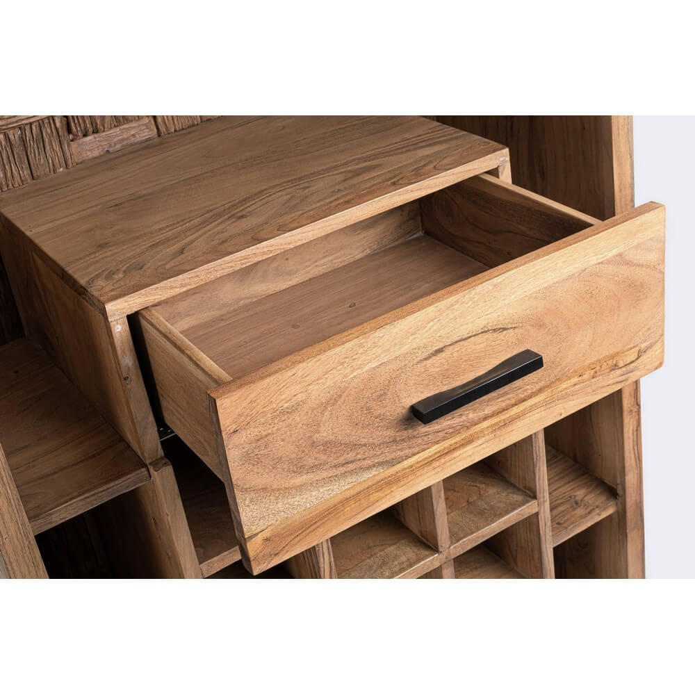 Mobile Bar in Legno di Acacia con Porta Bottiglie e 1 Cassetto - MANGAL