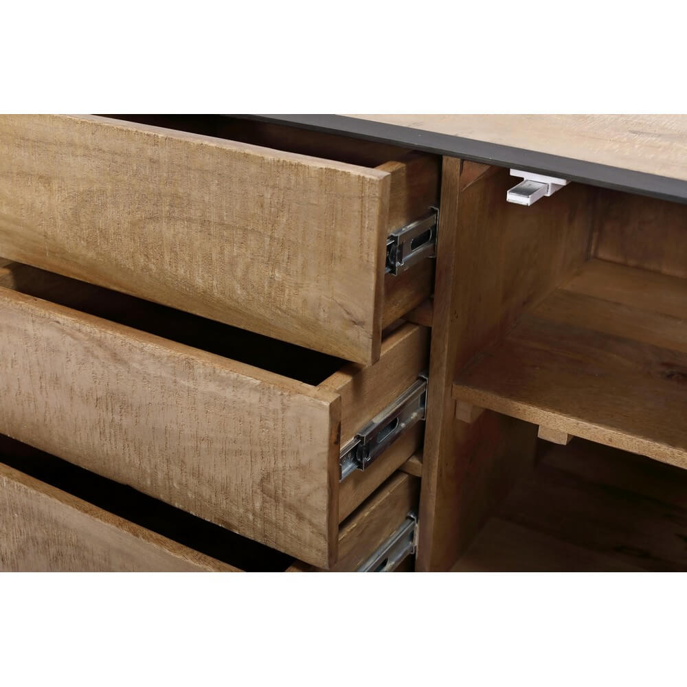 Mobile porta TV in legno di mango 3 ante e 3 cassetti con struttura in acciaio - HAROLD