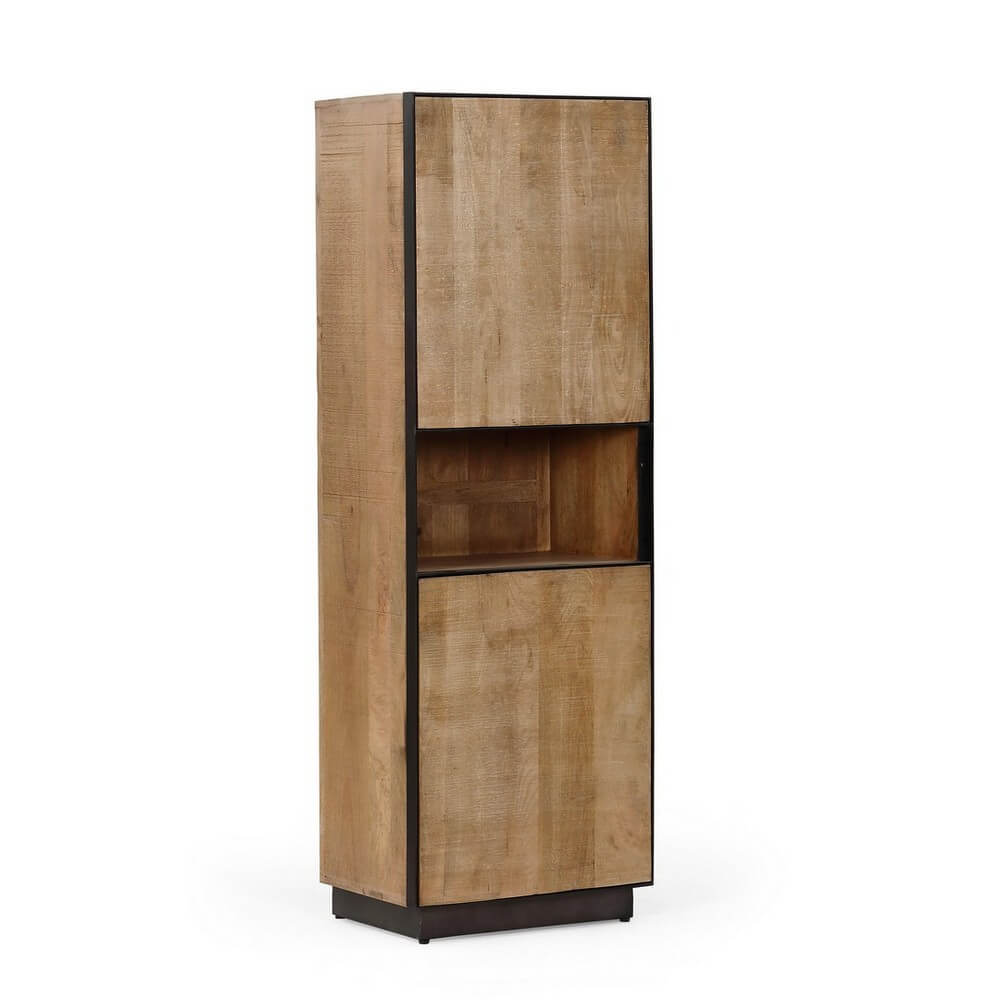 Mobile alto 2 ante in legno di mango e acciaio stile industriale - HAROLD