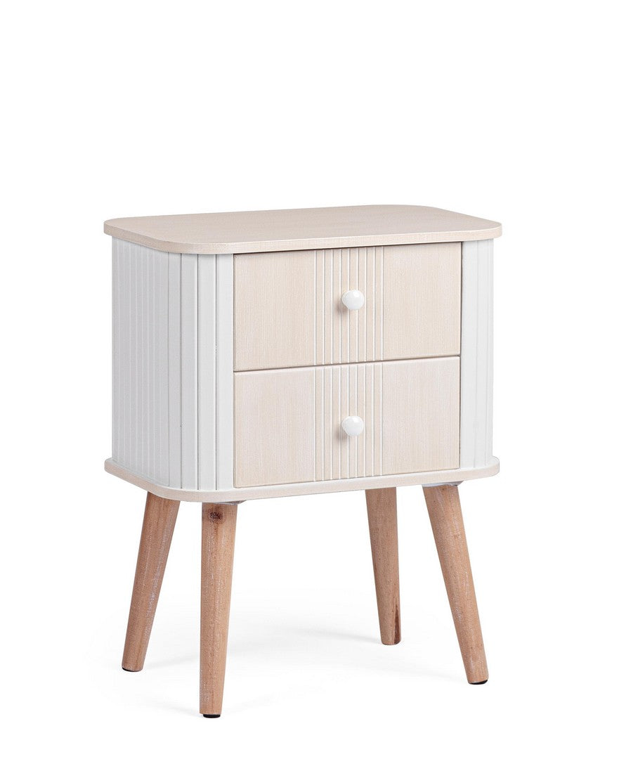 Comodino 2 Cassetti in MDF con Gambe in Legno Stile Nordico - VESLY