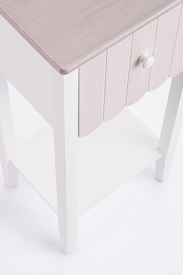 Mobiletto in Legno con 1 Cassetto e Ripiano Stile Shabby Chic - FAYEL