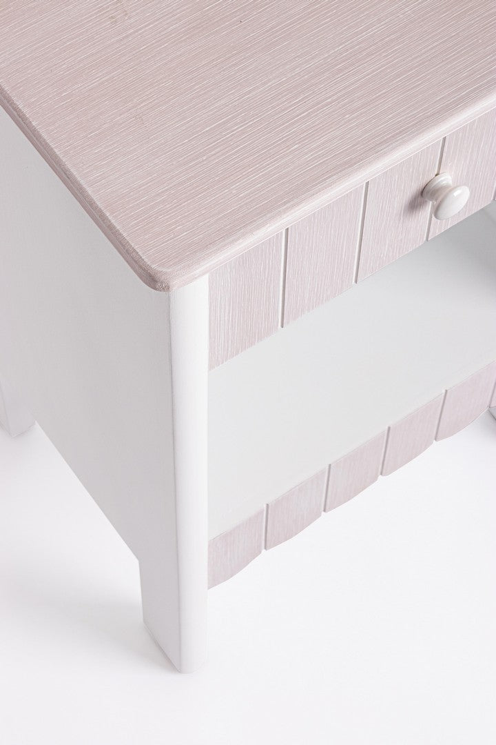 Comodino in MDF bianco con 1 cassetto stile romantico - FAYEL
