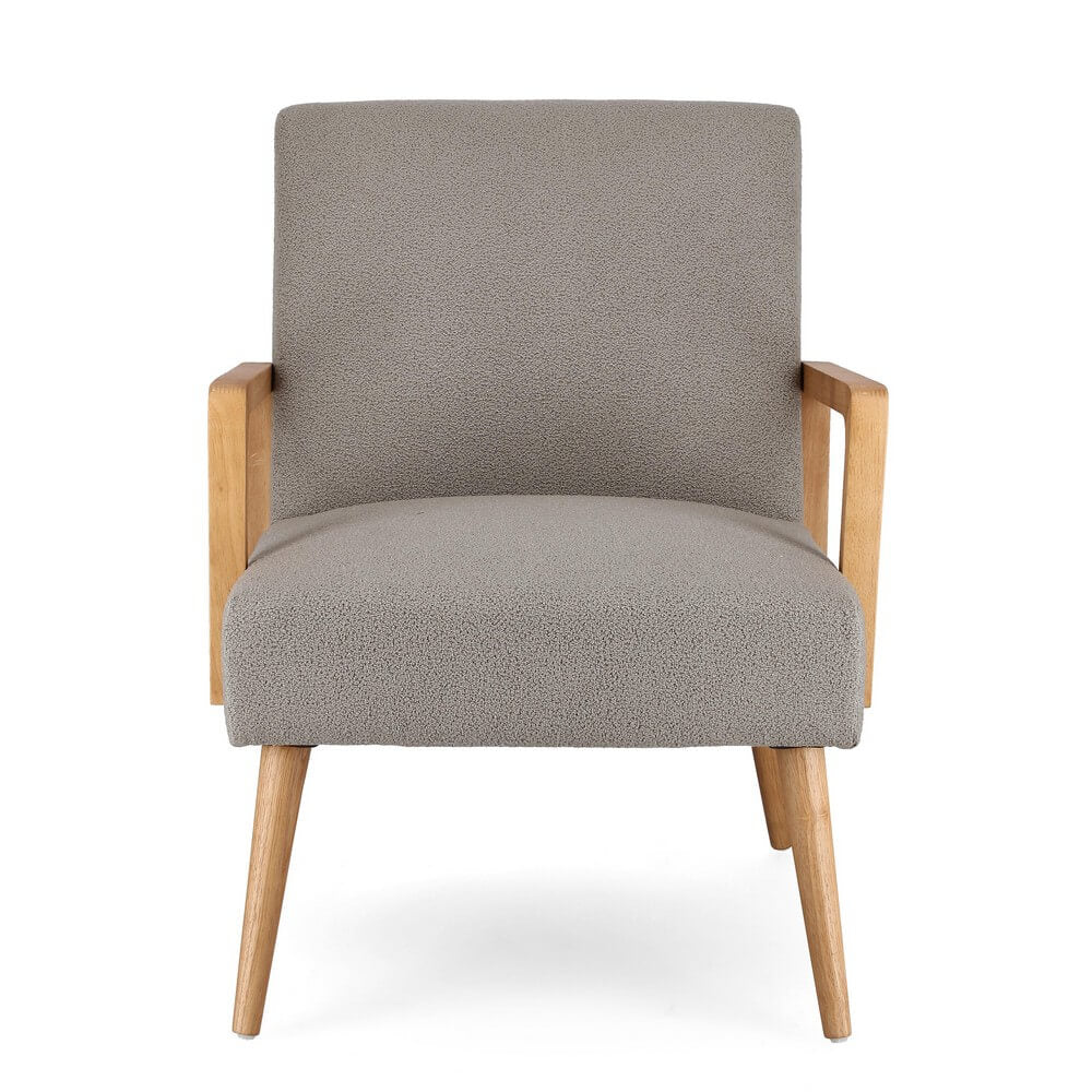 Poltrona con Braccioli in Legno e Tessuto Bouclé Nordico - RENEE