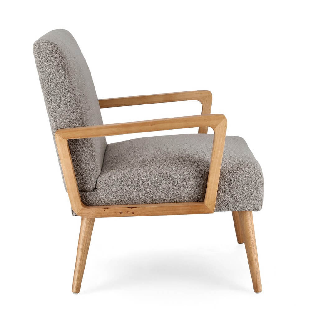 Poltrona con Braccioli in Legno e Tessuto Bouclé Nordico - RENEE