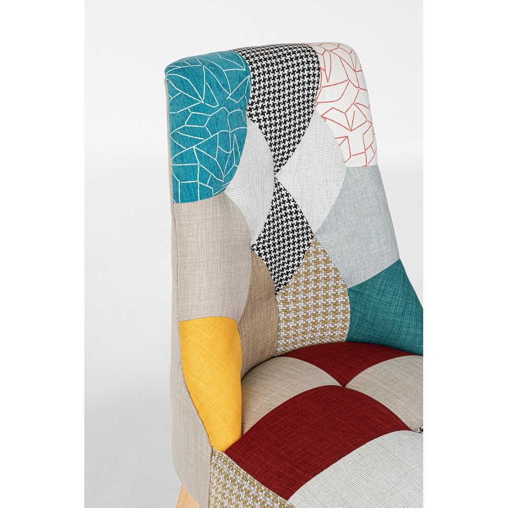 Set di 2 Sedie Imbottite in Tessuto Patchwork con Gambe in Legno - CHRISTOPHER