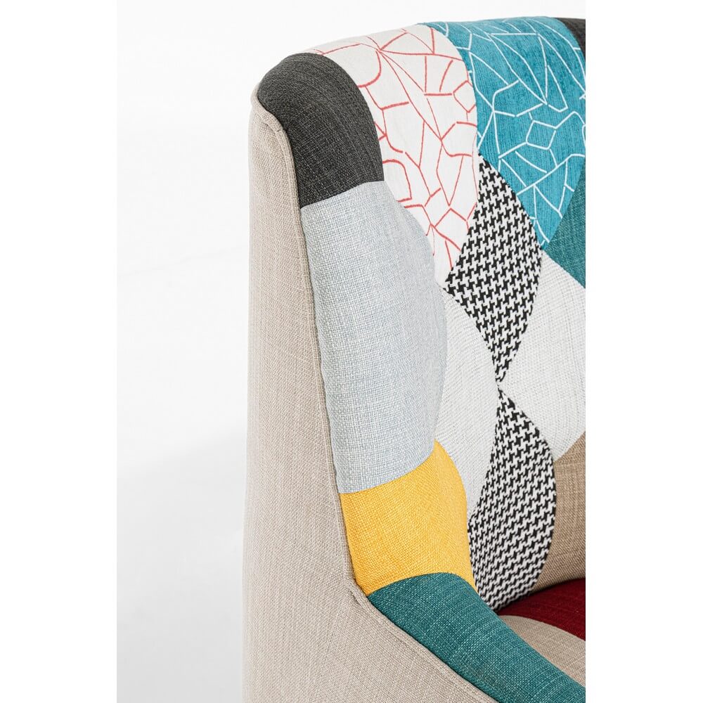Poltrona Patchwork Multicolore con Gambe in Legno Stile Nordico - CHRISTOPHER