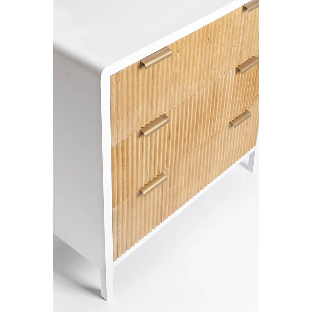 Cassettiera 3 Cassetti in Legno Bianco e Naturale con Maniglie Oro - CHARLOTTE