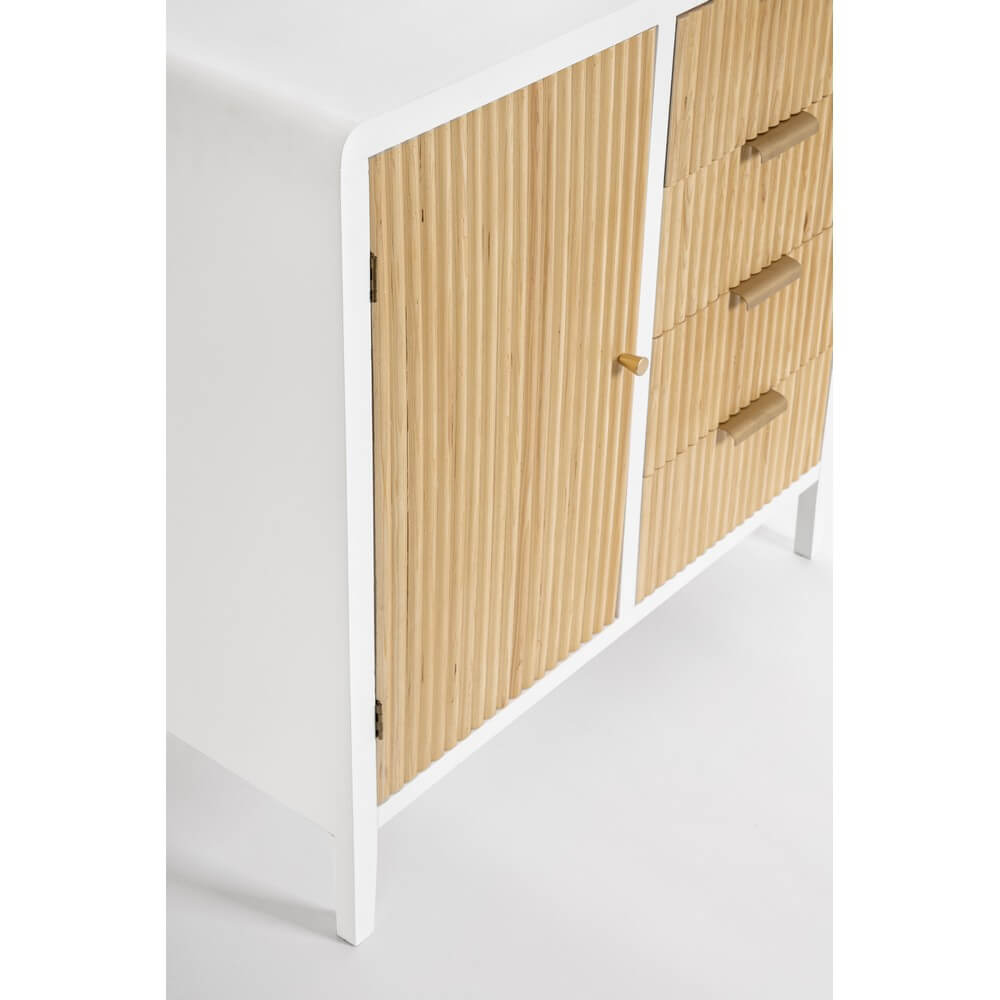 Credenza in Legno con 1 Anta e 4 Cassetti Scanalati - CHARLOTTE