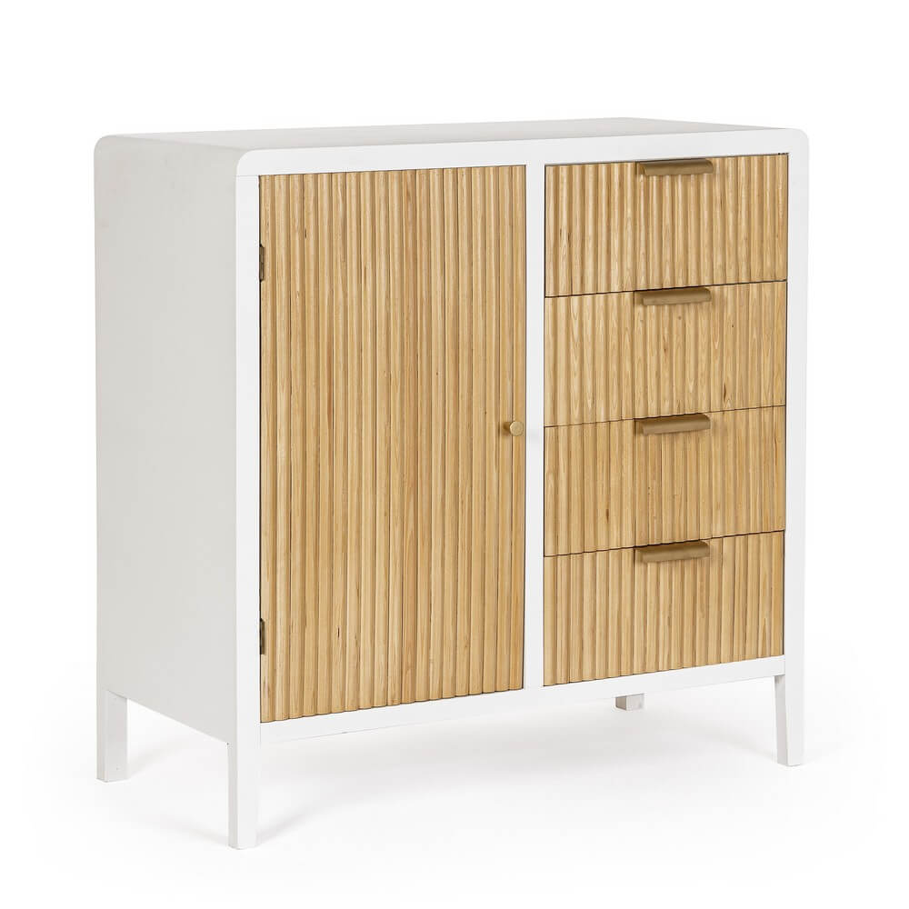 Credenza in Legno con 1 Anta e 4 Cassetti Scanalati - CHARLOTTE
