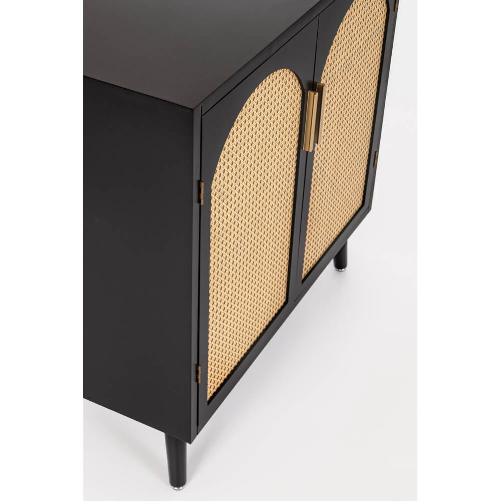Credenza 2 Ante in Legno Nero con Inserti in Rattan - JOSIE