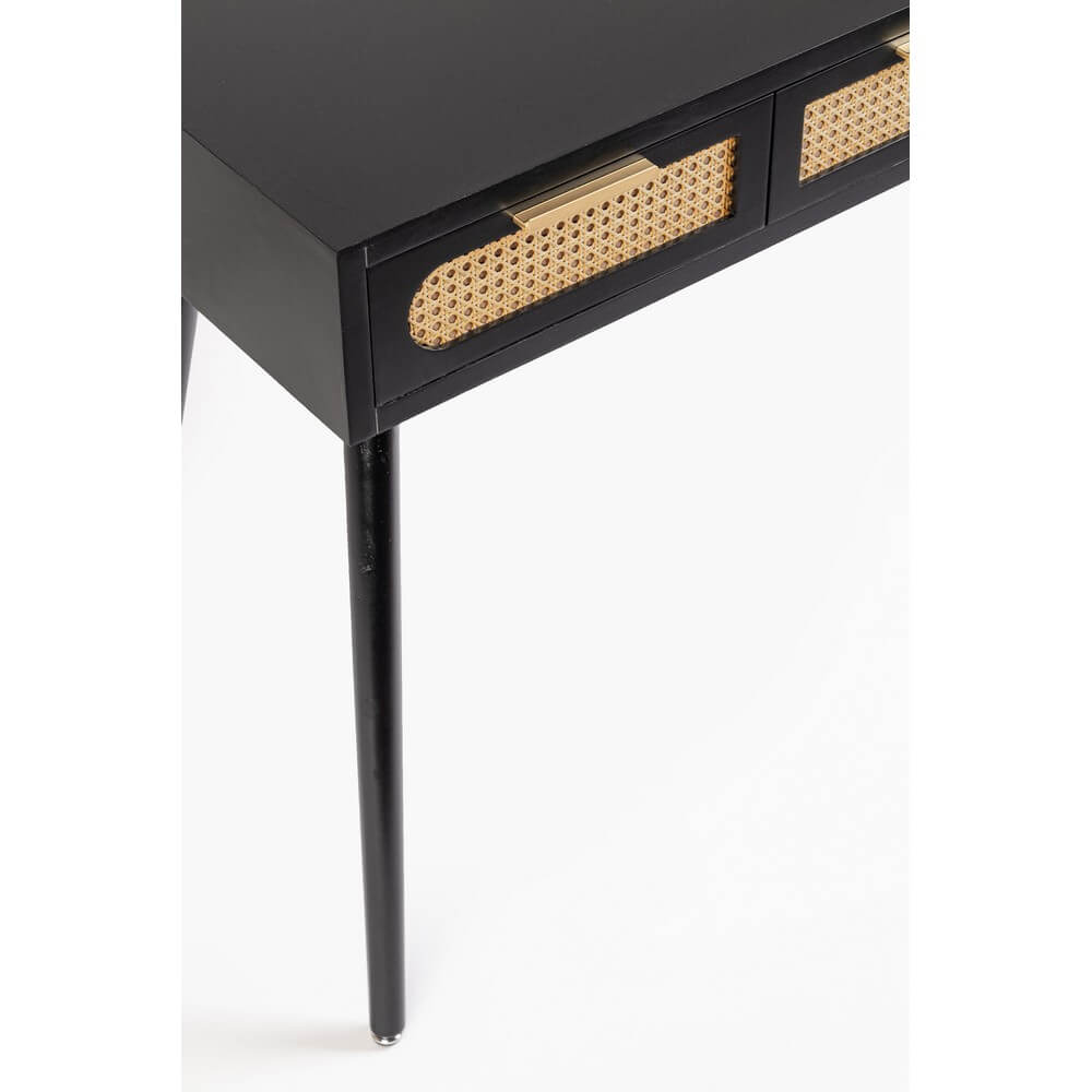 Consolle nera 3 cassetti in MDF con inserti in rattan - JOSIE