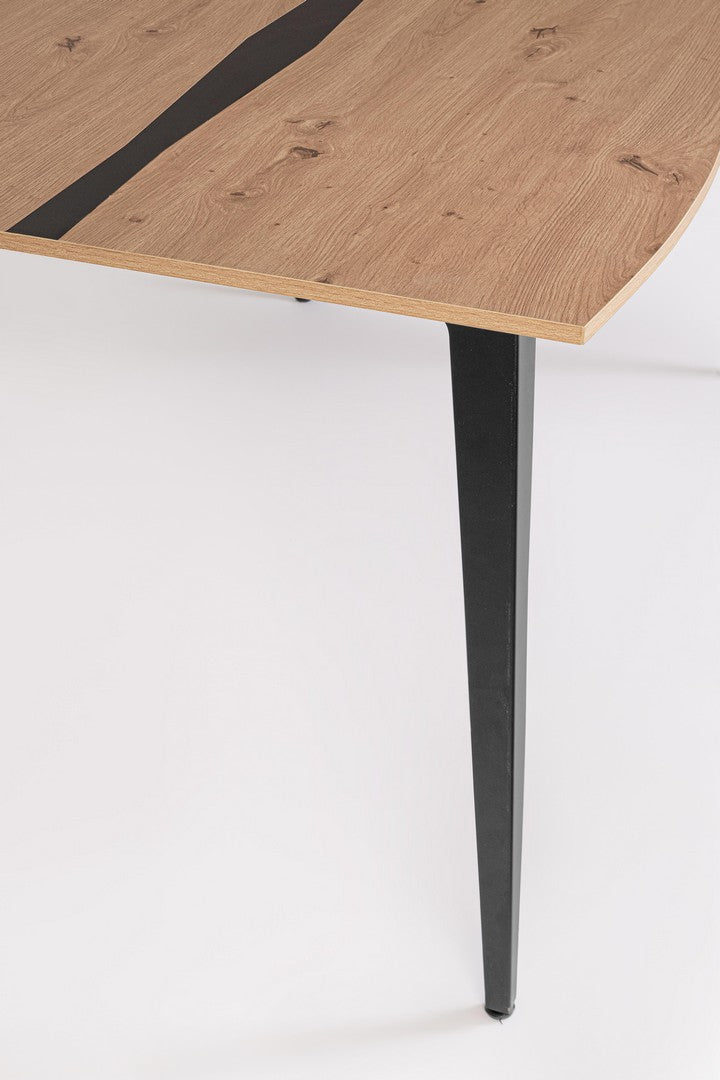 Tavolo da pranzo piano effetto legno con gambe in acciaio nero - MELYS