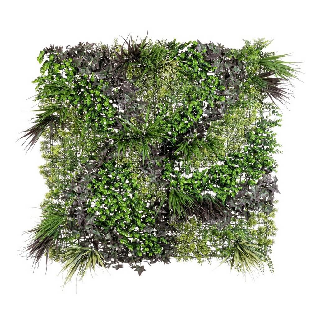 Pannello parete verde artificiale mix foglie 100x100 cm - NOVARA