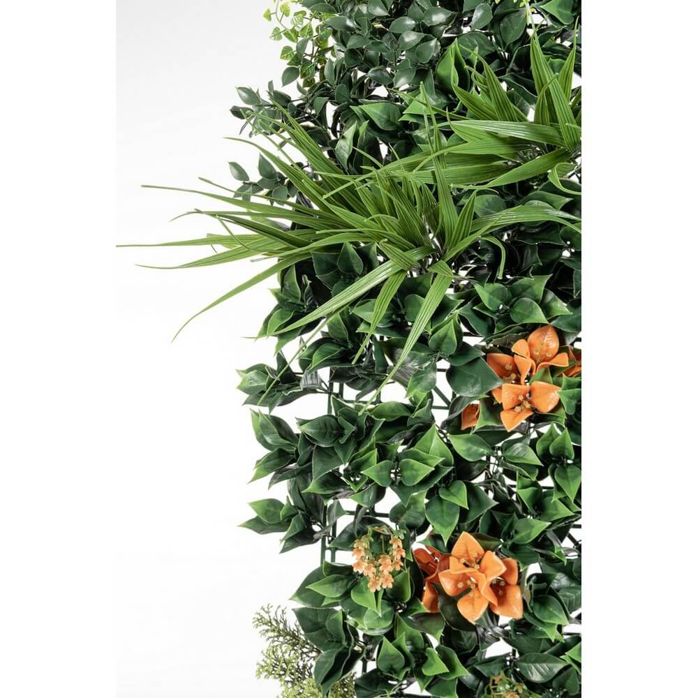 Pannello parete verde artificiale con fiori arancio 100x100 cm - NOVARA