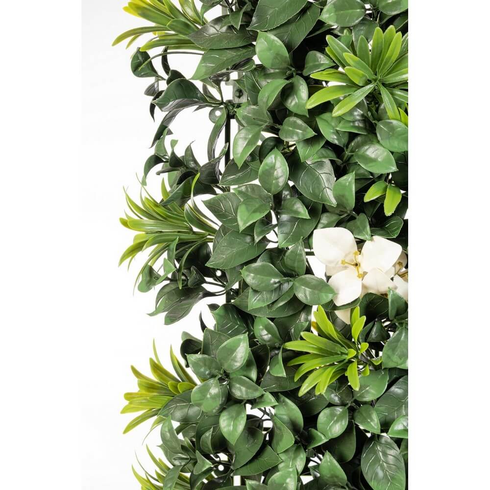 Pannello parete verde artificiale con fiori bianchi 100x100 cm - NOVARA