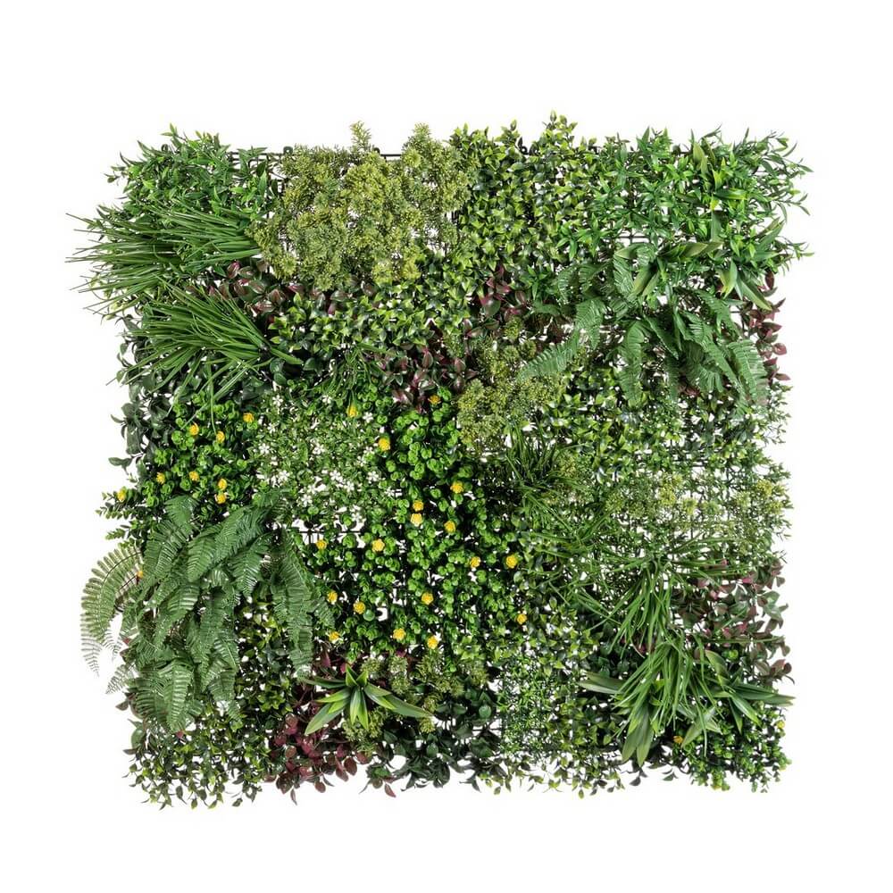 Pannello parete verde artificiale con fiori misto 100x100 cm - NOVARA