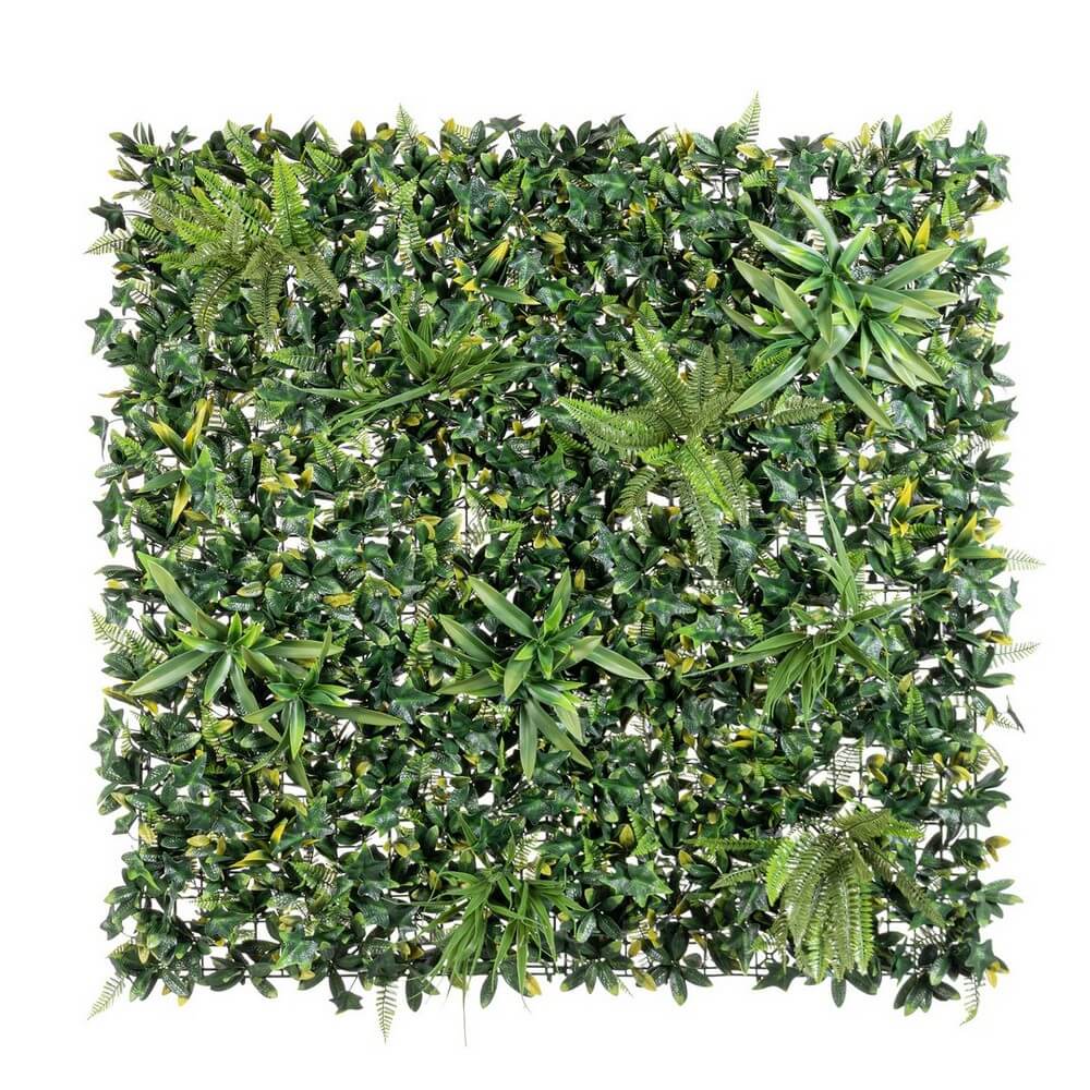 Pannello parete verde artificiale mix edera e felce 100x100 cm - NOVARA