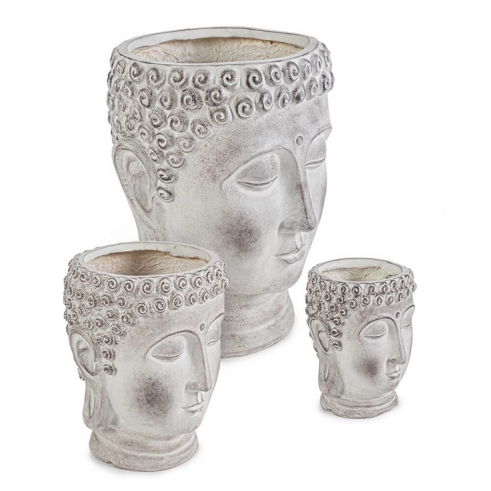 Set da 3 Porta Vaso Testa di Buddha in Fibra di Argilla - ZERIAH
