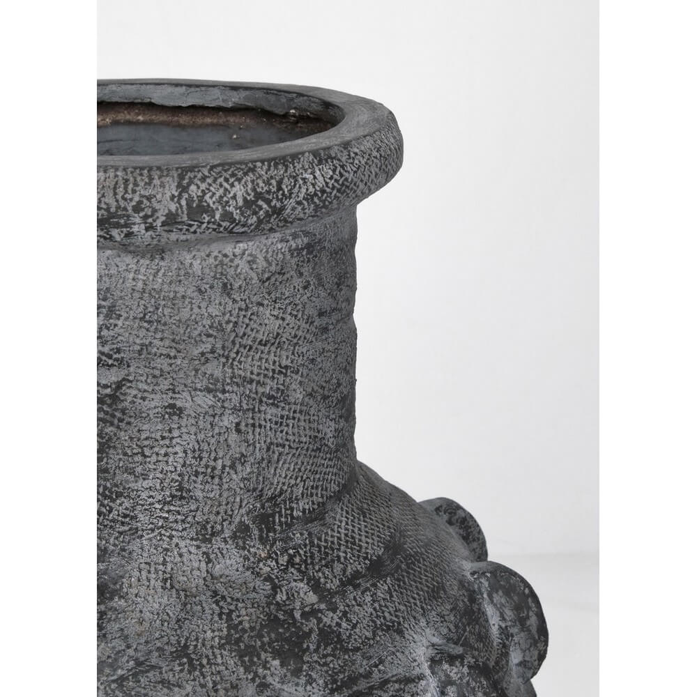 Porta Vaso Tondo in Magnesia Effetto Anticato Grigio Fatto a Mano - VELKAR
