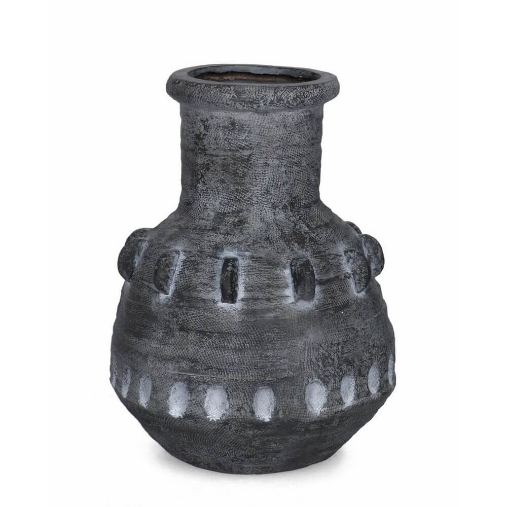 Porta Vaso Tondo in Magnesia Effetto Anticato Grigio Fatto a Mano - VELKAR