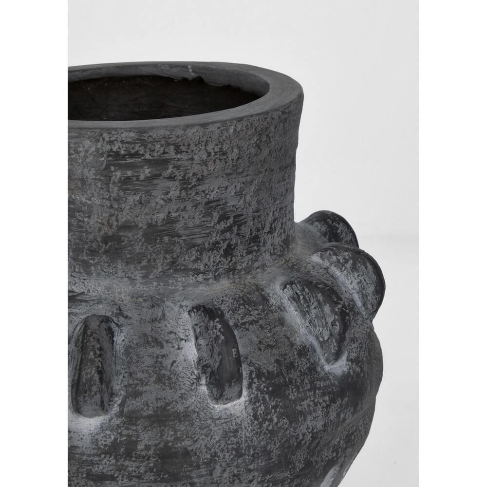 Porta Vaso Tondo in Magnesia Artigianale con Rilievi Decorativi - VELKAR