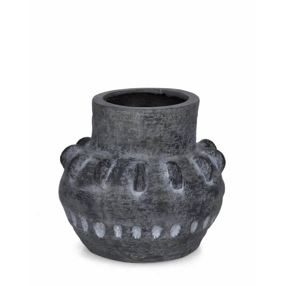 Porta Vaso Tondo in Magnesia Artigianale con Rilievi Decorativi - VELKAR