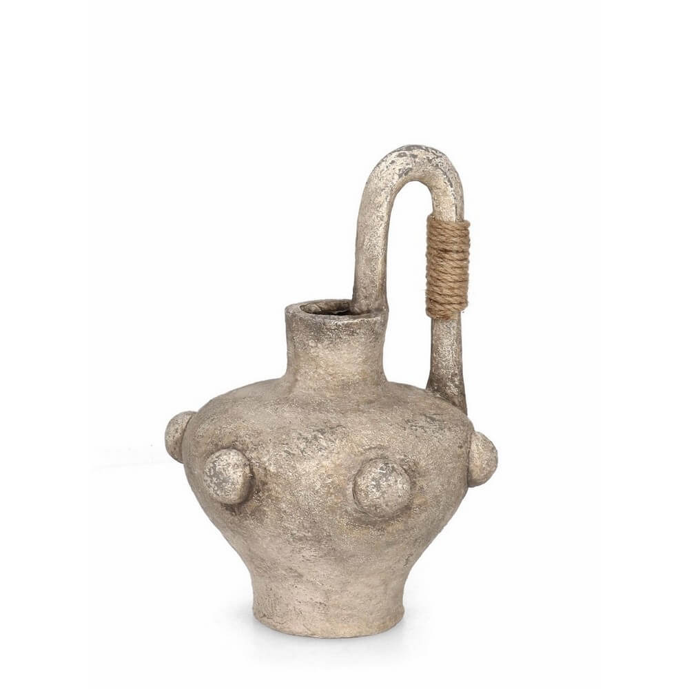 Porta Vaso Rotondo in Magnesia con Corda Effetto Antico Beige - TRAKTYNE