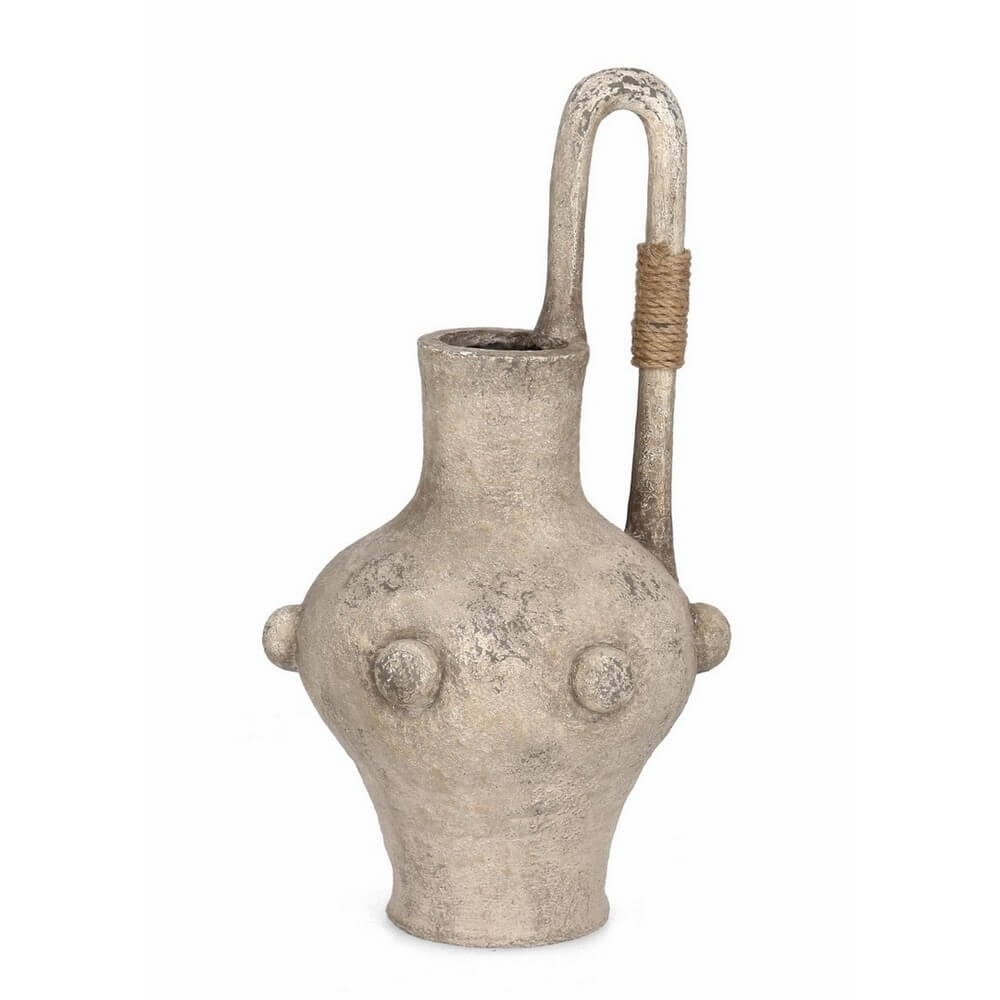 Vaso Porta Pianta in Magnesia con Manico in Corda Stile Etnico H74 - TRAKTYNE