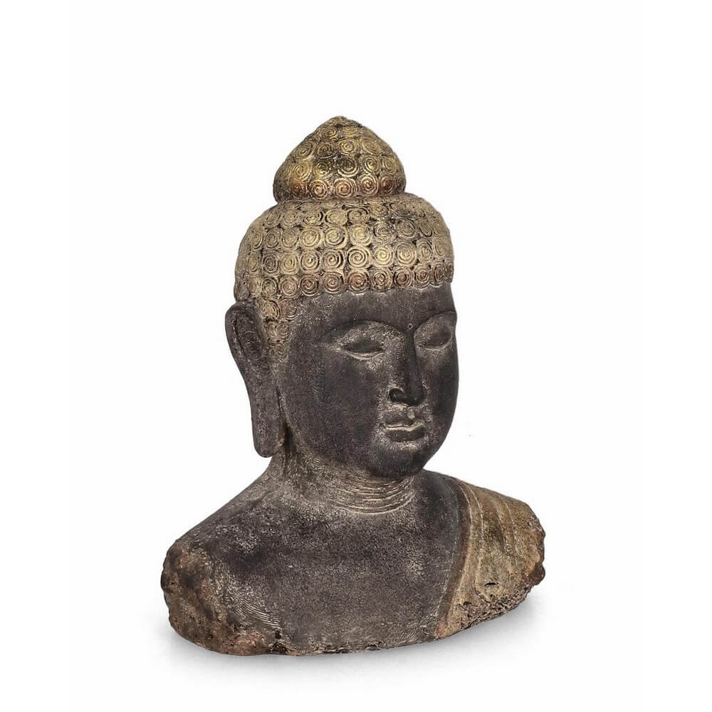 Statua Testa di Buddha in Magnesia per Esterno Grigio Oro H45 - BUDDHA