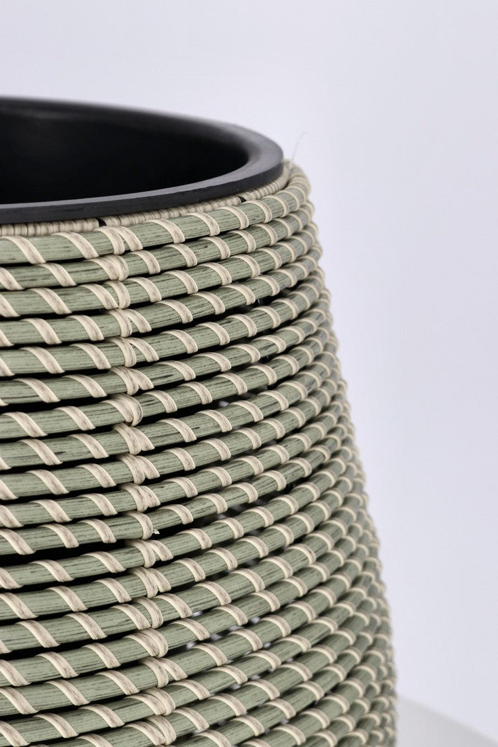 Set da 3 Porta Vaso in Polyrattan con Vaso Estraibile Verde - THANH