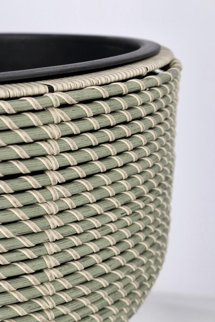 Set da 3 Porta Vaso in Polyrattan Intrecciato con Coppa su Piedistallo - THANH