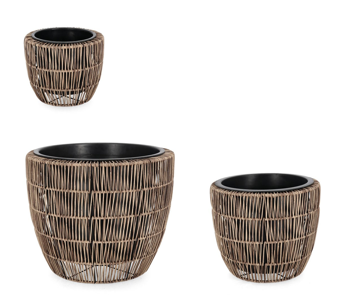 Set da 3 Porta Vaso in Polyrattan con Vaso Estraibile - AYUN
