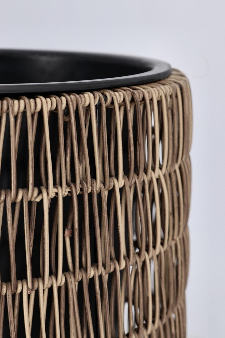 Set di 2 Porta Vaso in Polyrattan con Vaso Estraibile Rotondo - AYUN