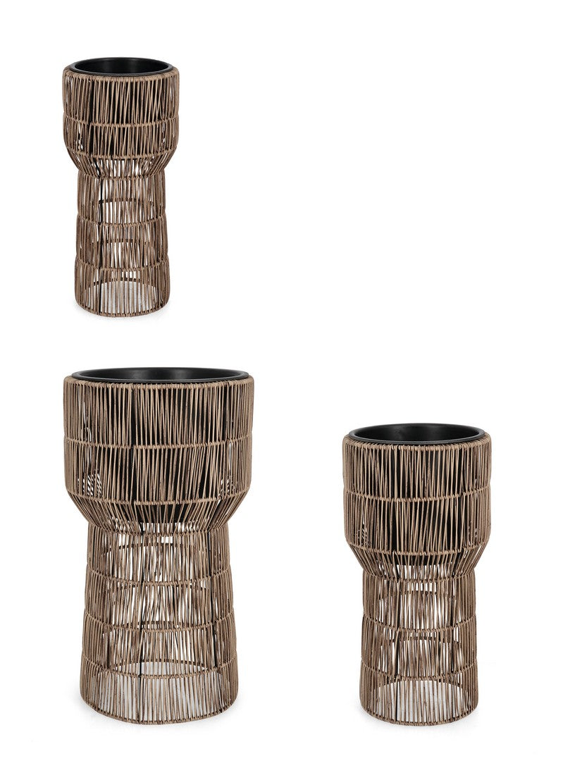 Set di 2 porta vaso in polyrattan con vaso estraibile in plastica - AYUN