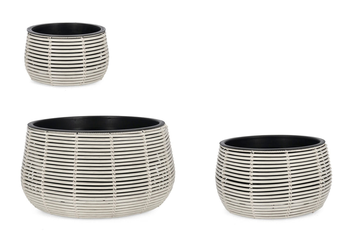 Set di 2 Porta Vaso Bassi in Polyrattan con Vaso Estraibile in Plastica - XIAN