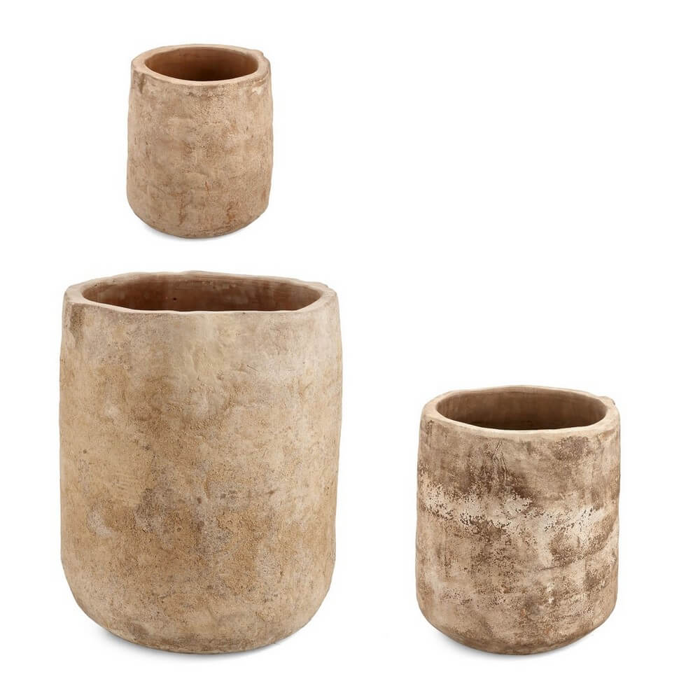 Set da 3 Porta Vaso in Terracotta Brunita Fatta a Mano Ø47 - MINH