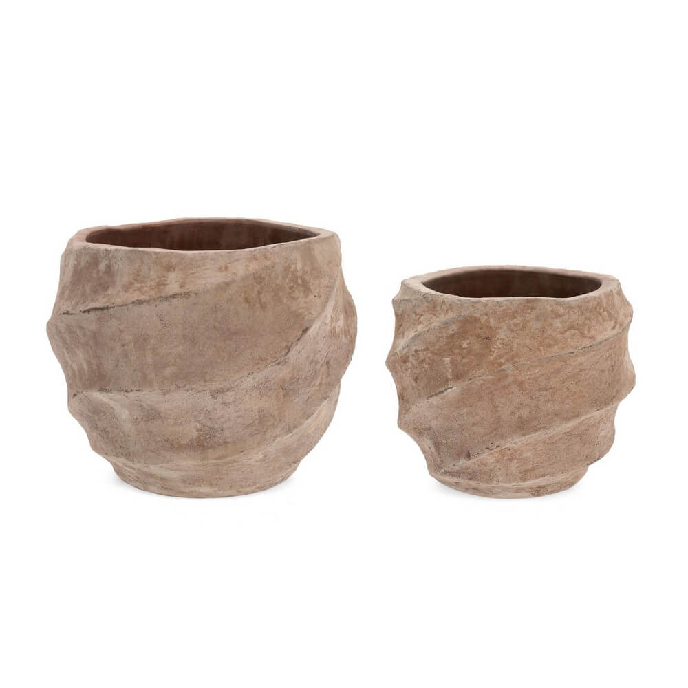 Set da 2 Porta Vaso in Terracotta Brunita Fatta a Mano - TEIDE