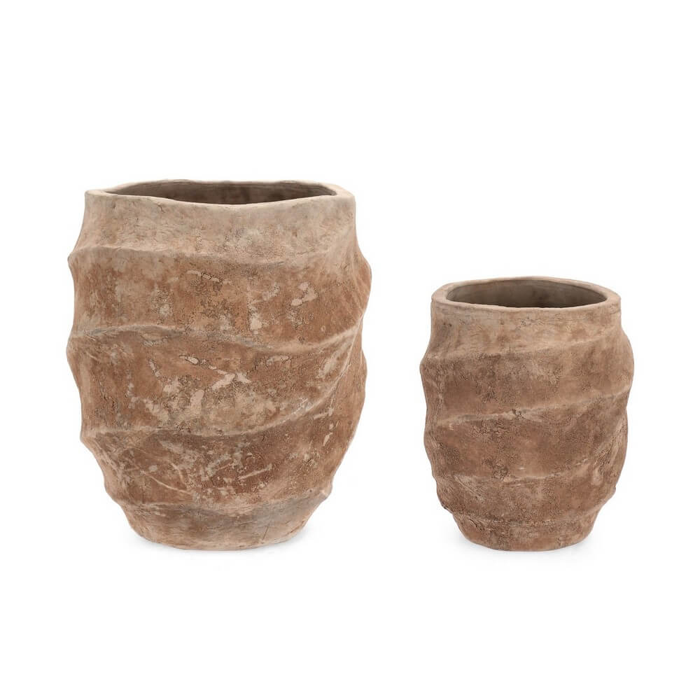 Set di 2 Porta Vasi Alti in Terracotta Brunita Fatti a Mano - TEIDE