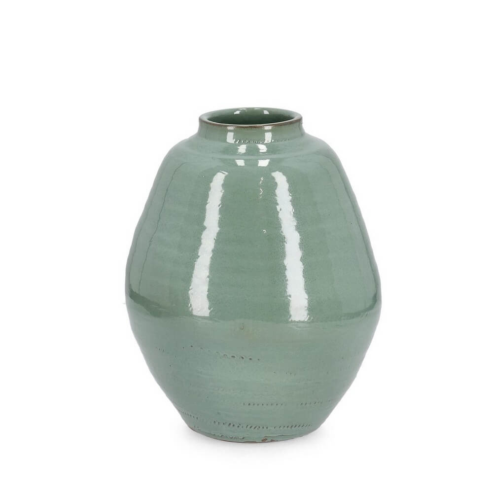 Porta Vaso in Terracotta Smaltata Verde Fatto a Mano H41 - AYORA